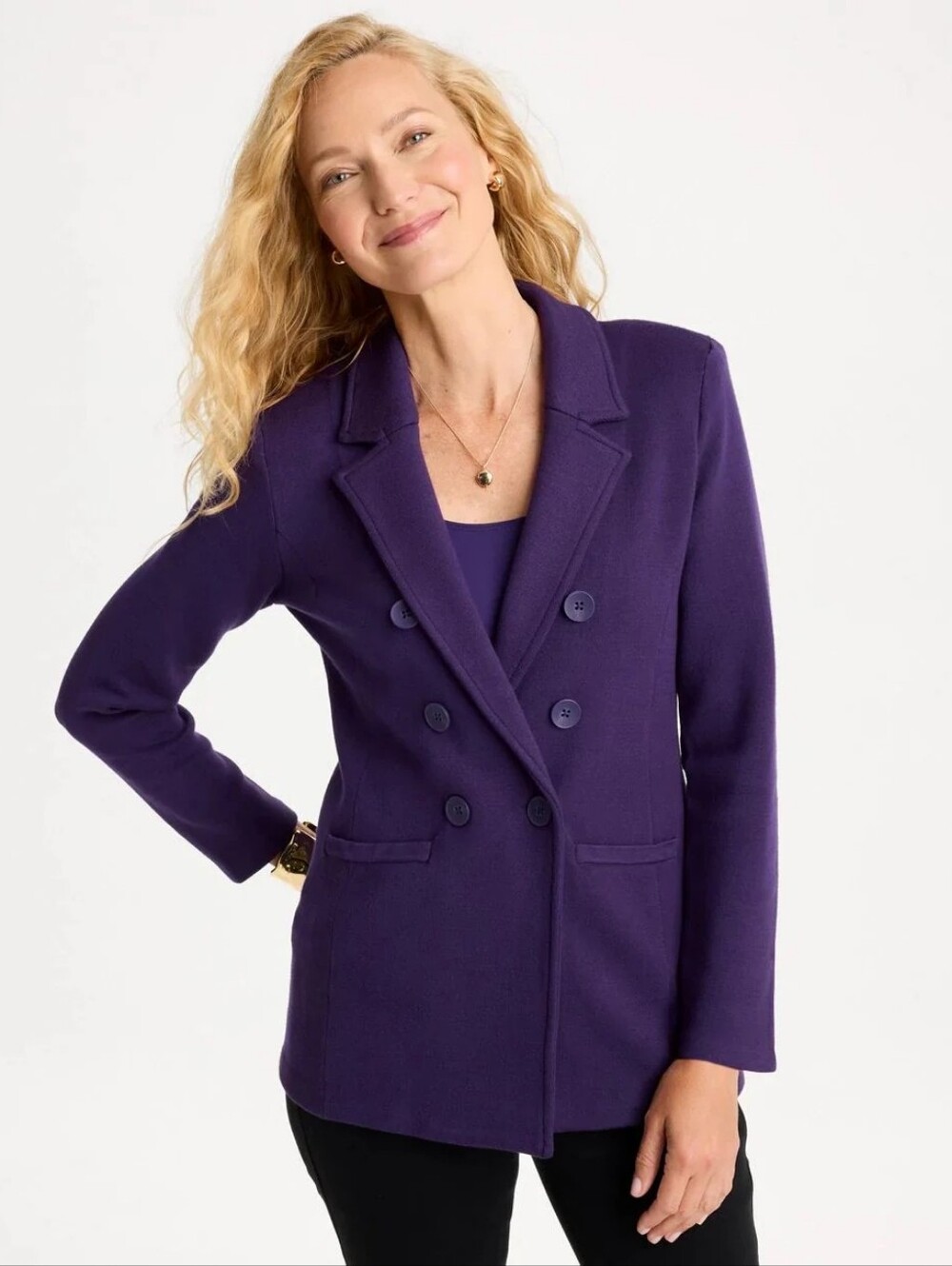 Chicos 1 Women's Double-Breasted Purple Sweater Blazer medium $159